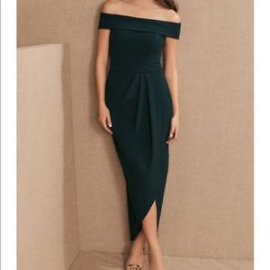 Never Worn BHLDN Dark Emerald Midi Thompson Dress